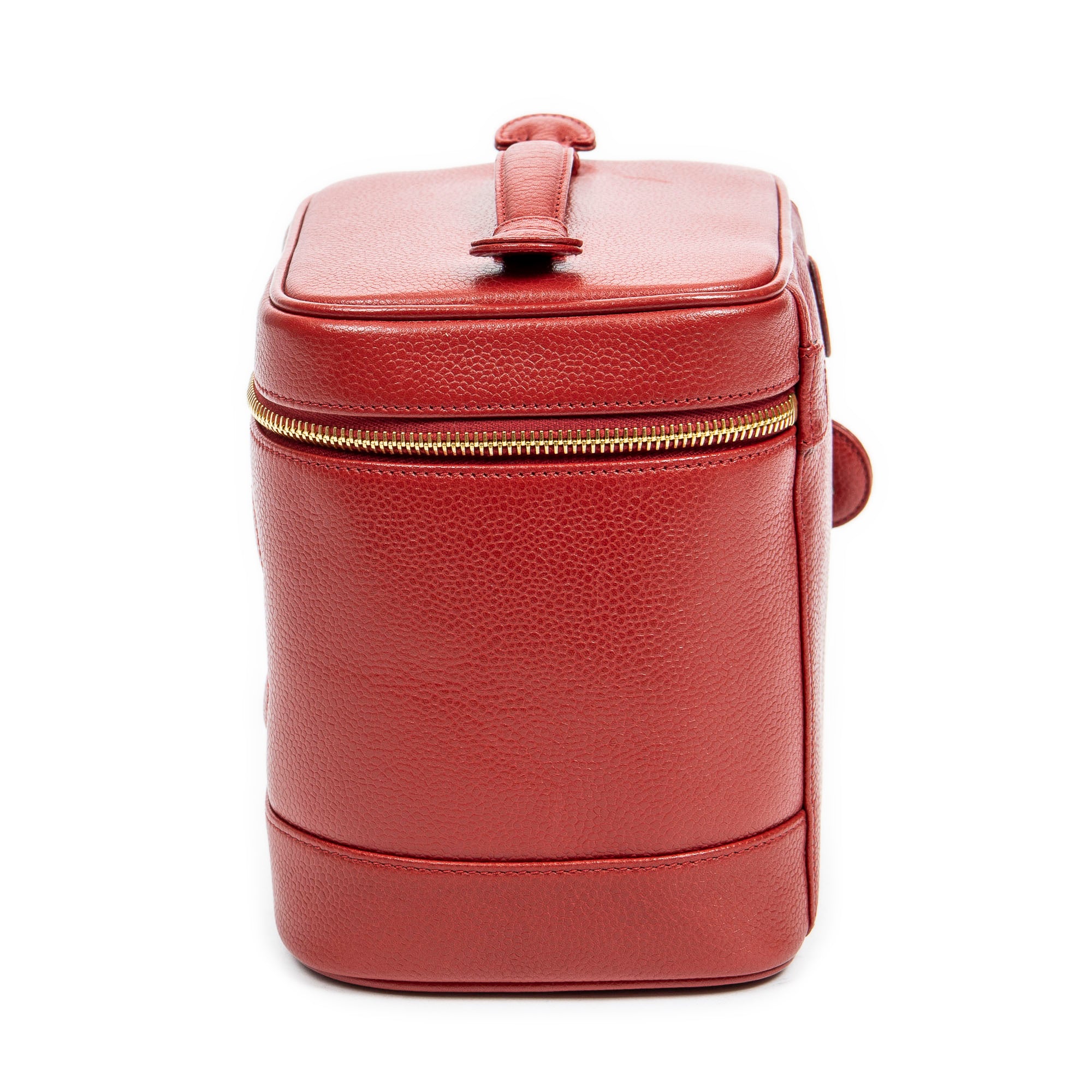 Bolso de mano CC Tall Vanity Case Piel de caviar roja