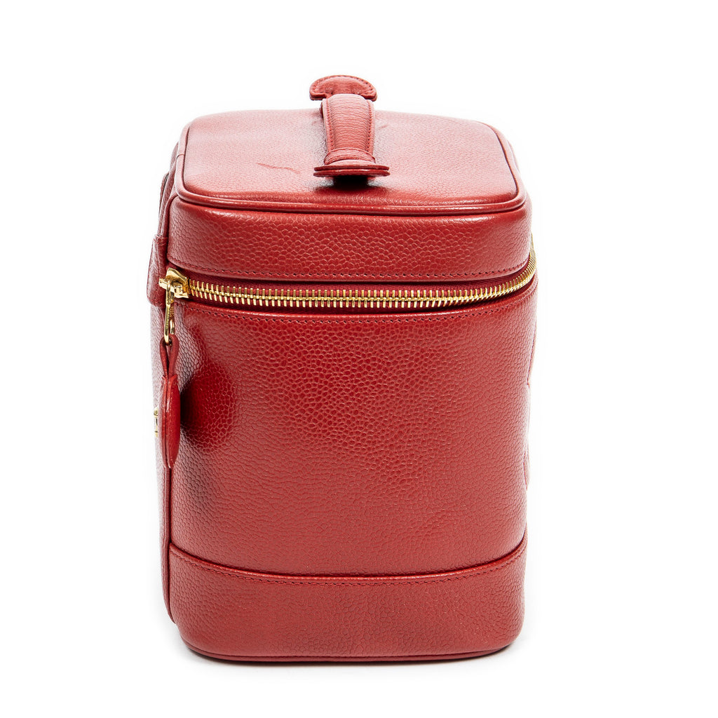 Bolso de mano CC Tall Vanity Case Piel de caviar roja