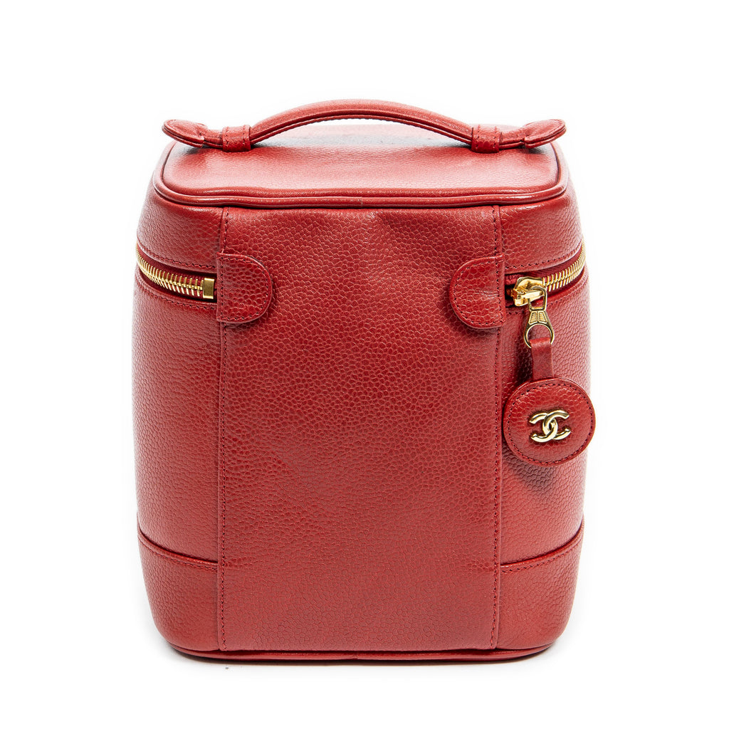 Bolso de mano CC Tall Vanity Case Piel de caviar roja