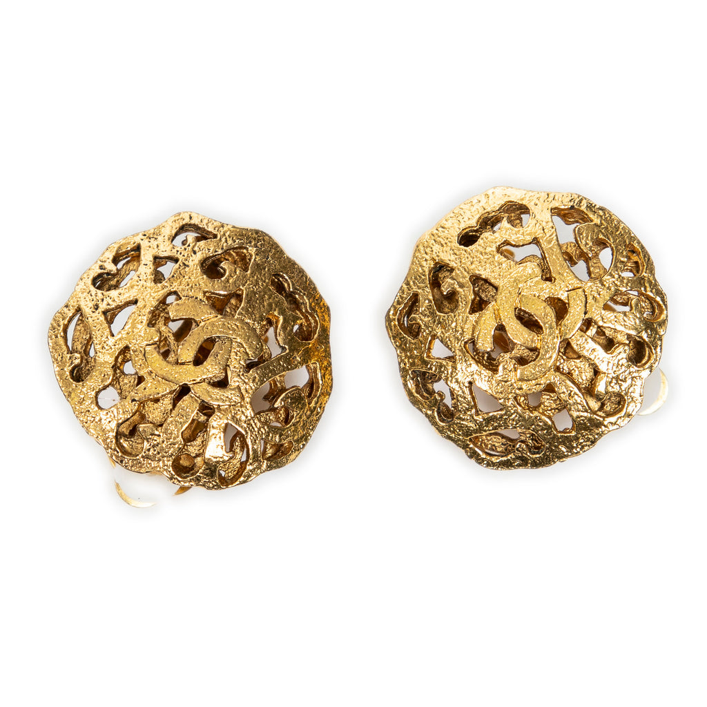 Earrings Round CC Clip On Earrings Gold Gold Plated