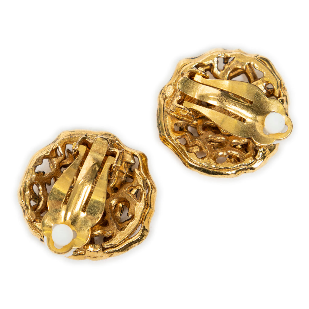 Earrings Round CC Clip On Earrings Gold Gold Plated