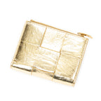 Monedero Cassette pequeño con cremallera plegable de cuero Intrecciato dorado
