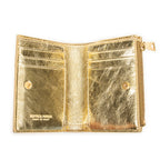 Monedero Cassette pequeño con cremallera plegable de cuero Intrecciato dorado