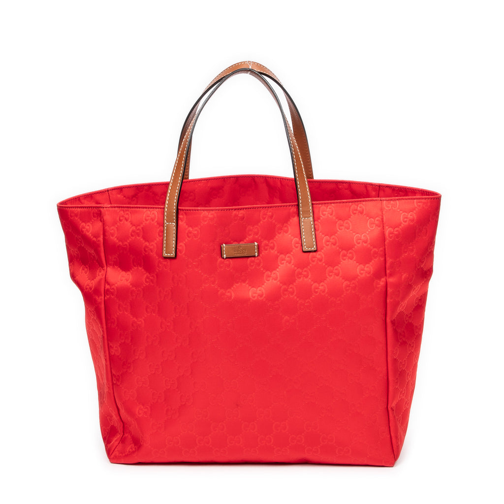 Bolso de Hombro Mediano Abierto de Lona de Nylon Monogramado Rojo