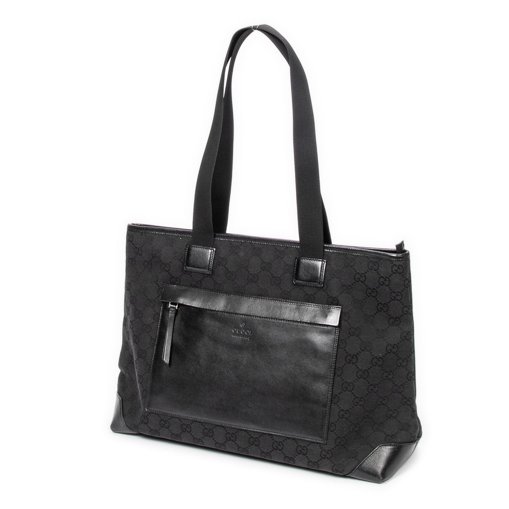 Shoulder Bag Front Pocket Tote Black Monogrammed Canvas