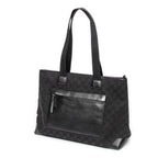 Shoulder Bag Front Pocket Tote Black Monogrammed Canvas