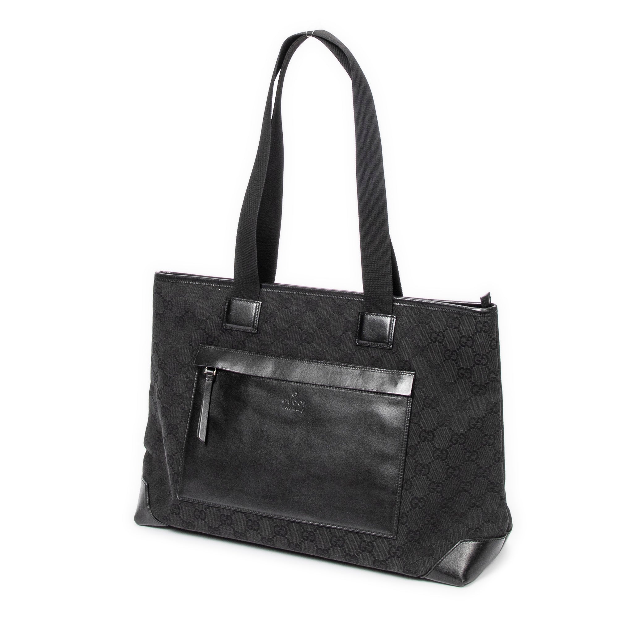Shoulder Bag Front Pocket Tote Black Monogrammed Canvas