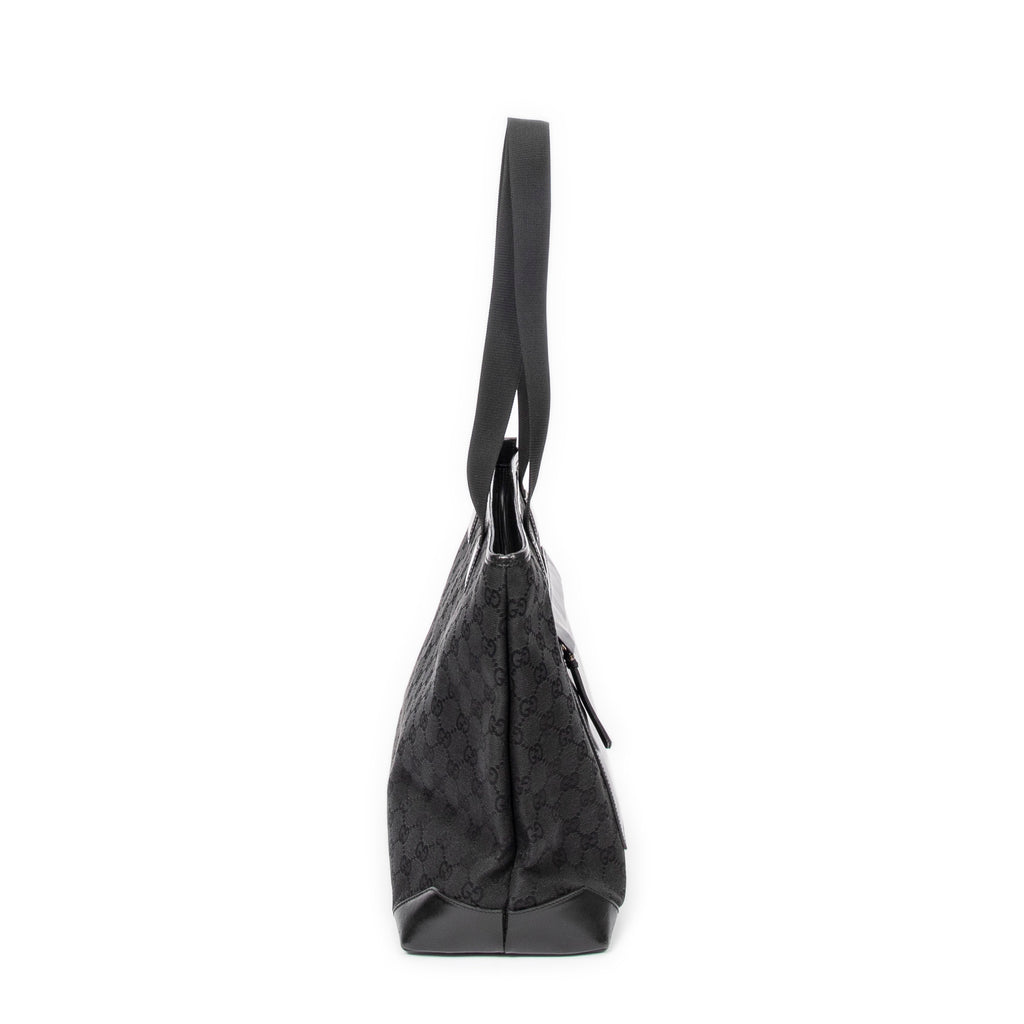 Shoulder Bag Front Pocket Tote Black Monogrammed Canvas