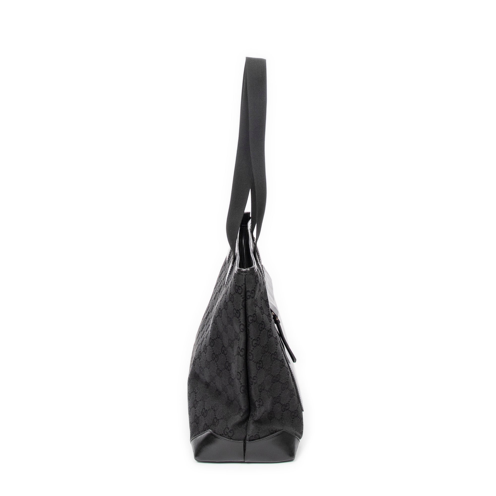 Shoulder Bag Front Pocket Tote Black Monogrammed Canvas