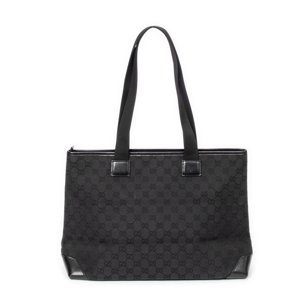 Shoulder Bag Front Pocket Tote Black Monogrammed Canvas