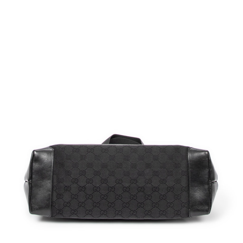 Shoulder Bag Front Pocket Tote Black Monogrammed Canvas