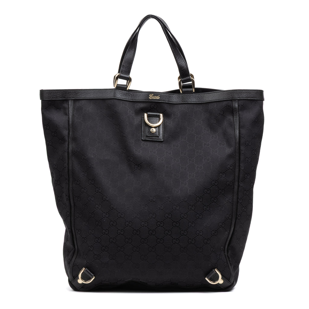 Handbag Abbey D-Ring Vertical Tote Black Monogrammed Canvas