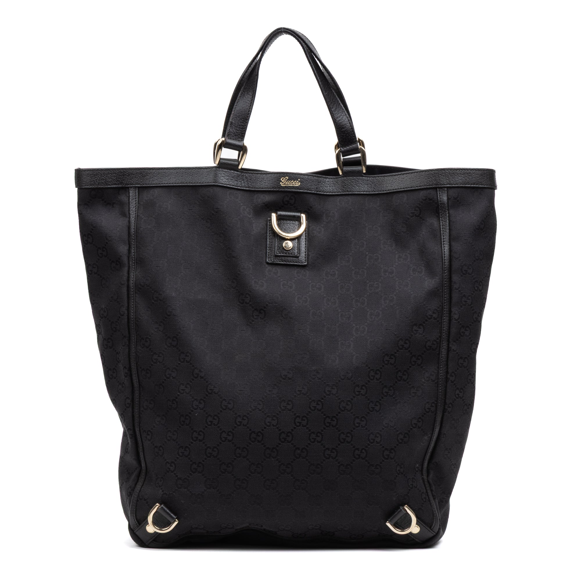 Handbag Abbey D-Ring Vertical Tote Black Monogrammed Canvas