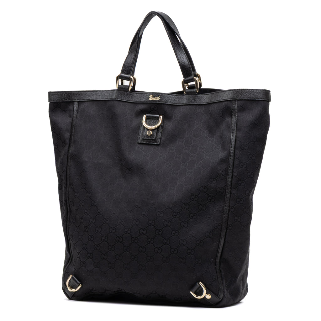 Handbag Abbey D-Ring Vertical Tote Black Monogrammed Canvas