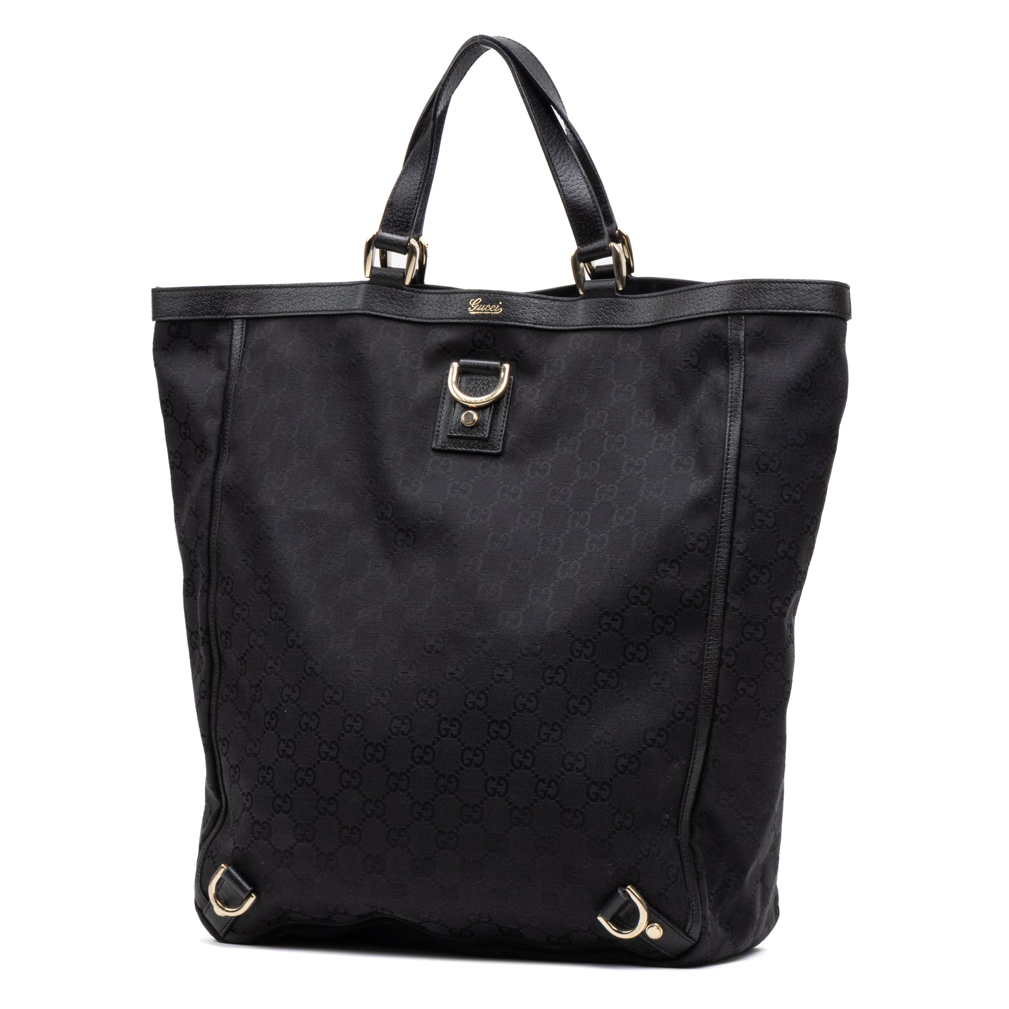 Handbag Abbey D-Ring Vertical Tote Black Monogrammed Canvas