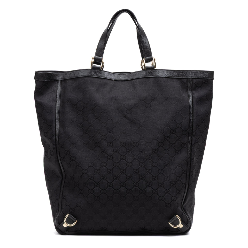 Handbag Abbey D-Ring Vertical Tote Black Monogrammed Canvas