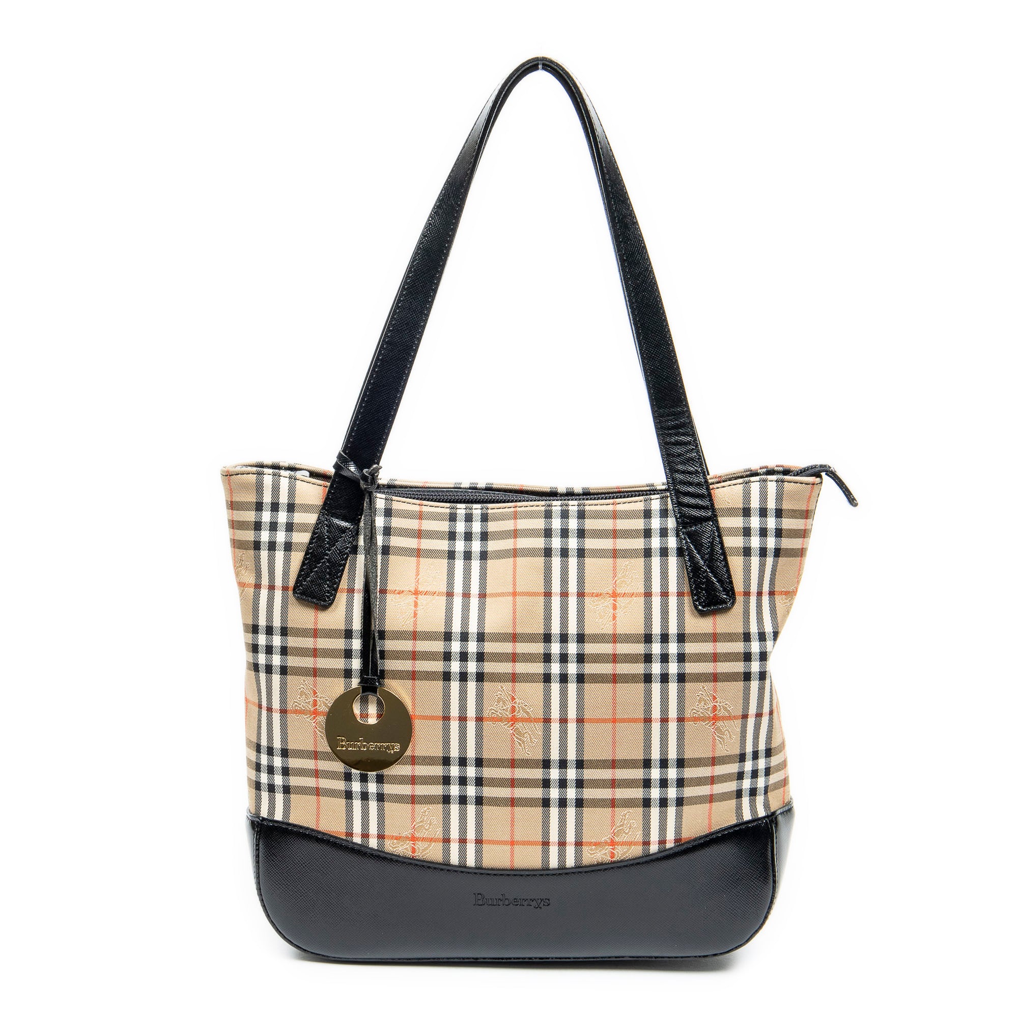 Shoulder Bag Burberrys Small Charm Tote Beige Haymarket Check Canvas