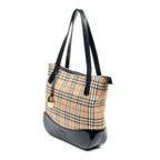 Bolso de hombro Burberrys Small Charm Tote Lona Beige Cuadros Haymarket