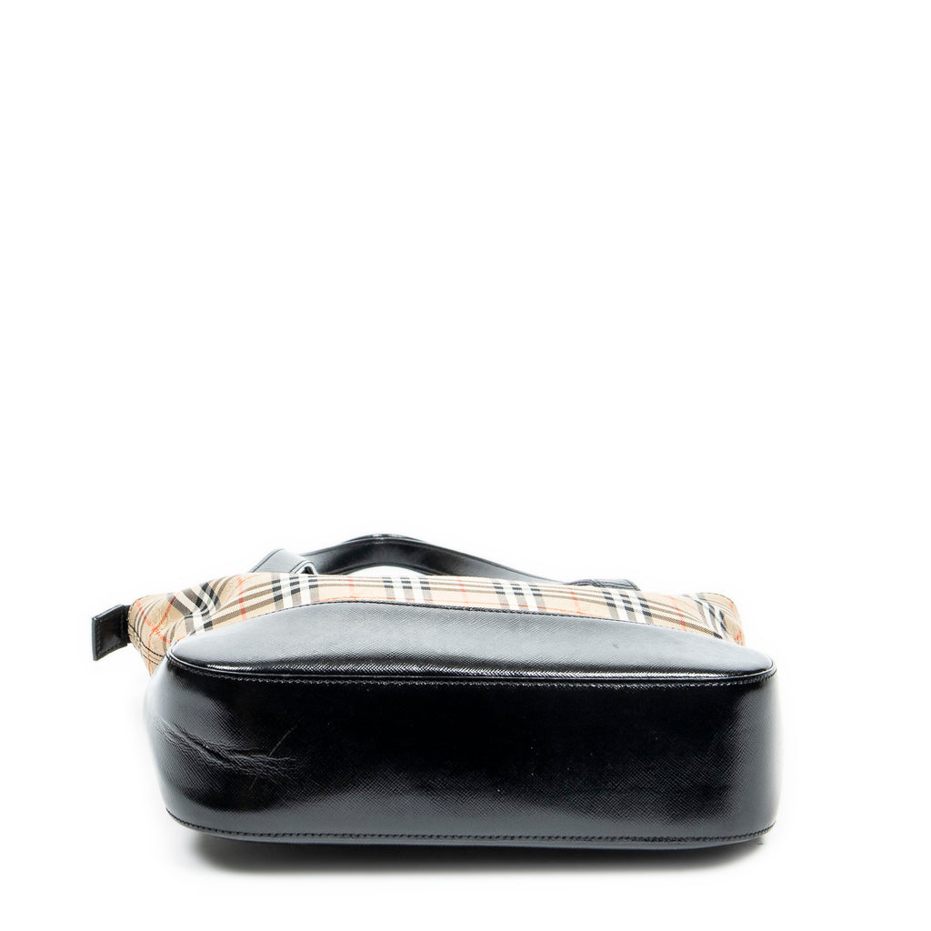 Bolso de hombro Burberrys Small Charm Tote Lona Beige Cuadros Haymarket