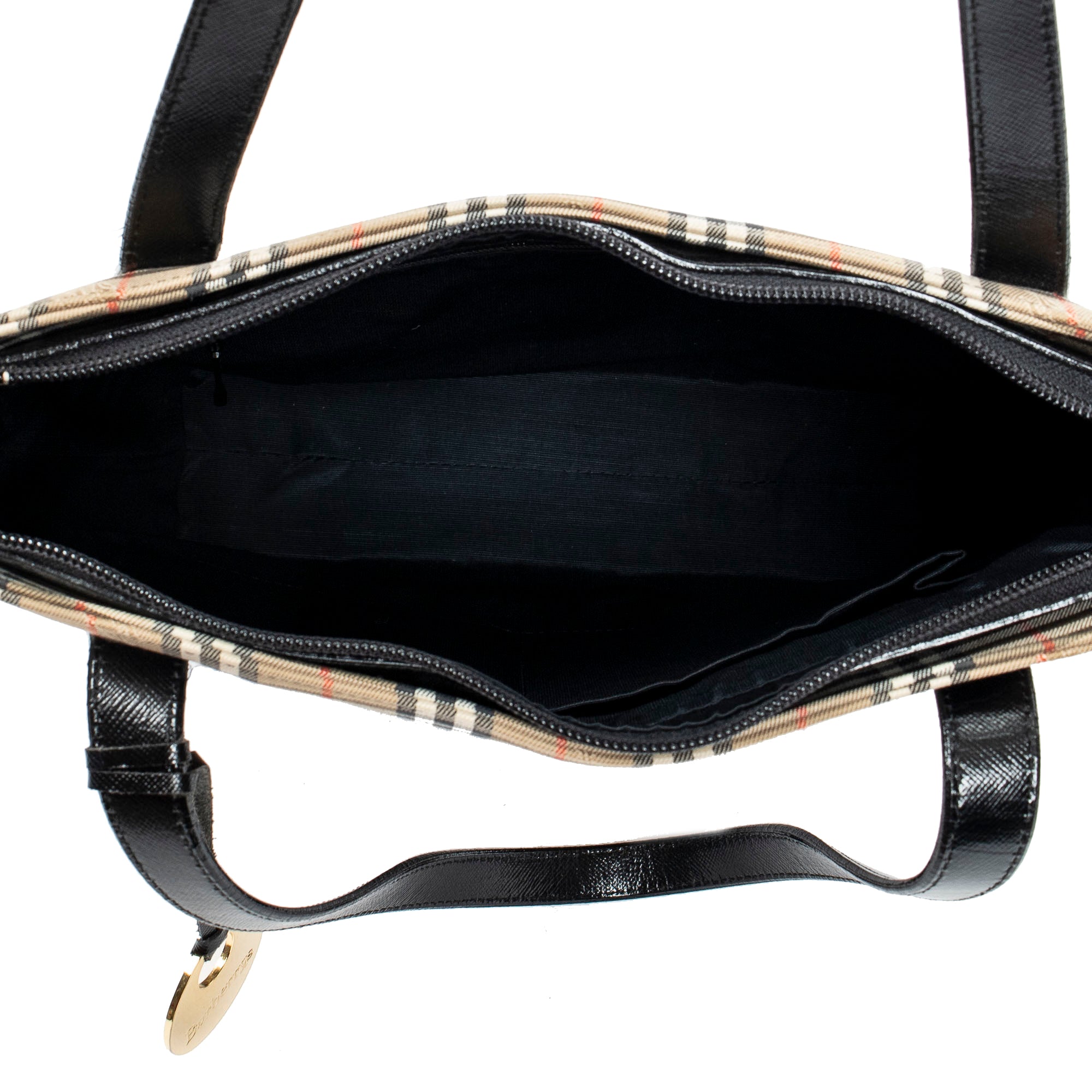 Bolso de hombro Burberrys Small Charm Tote Lona Beige Cuadros Haymarket