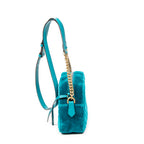 Bandolera pequeña GG Marmont con cadena, verde azulado, terciopelo Marmont Canvas