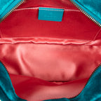 Bandolera pequeña GG Marmont con cadena, verde azulado, terciopelo Marmont Canvas