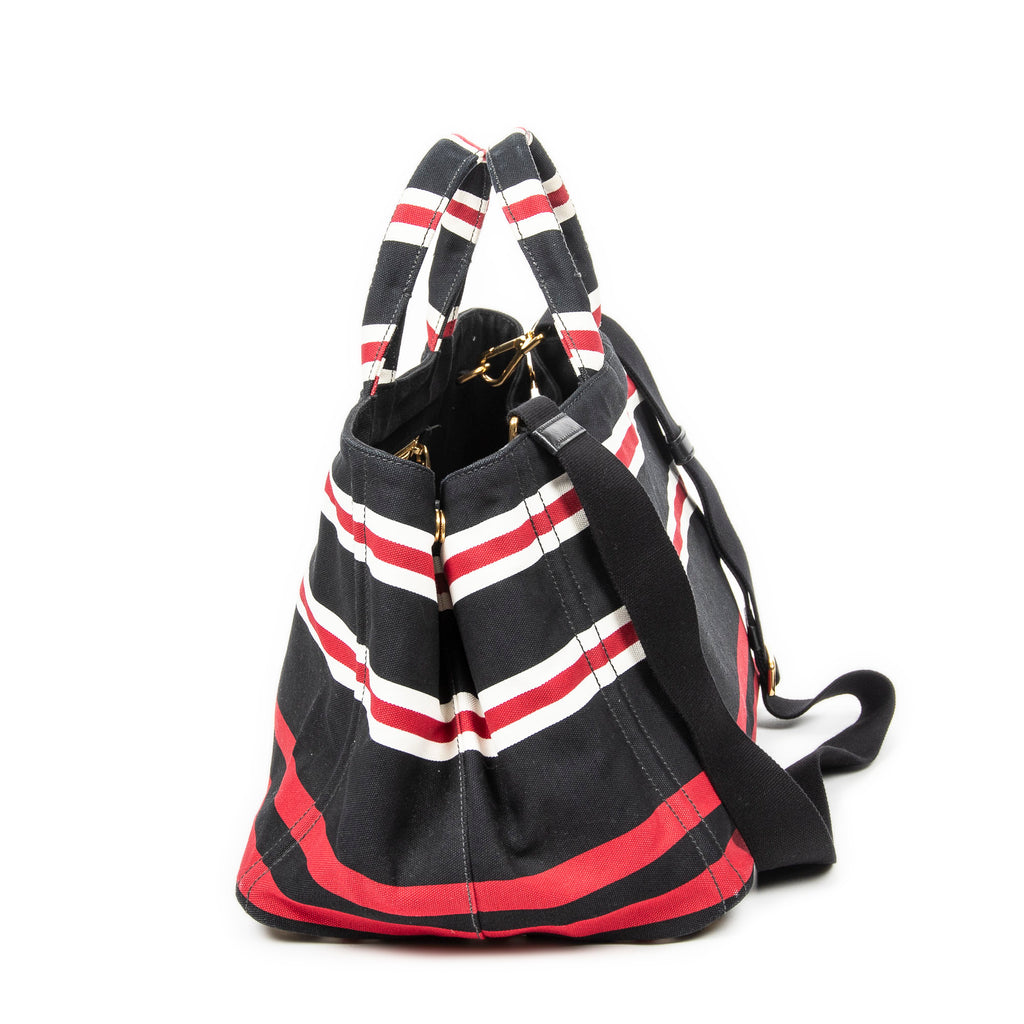Shoulder Bag Large Canapa Tote Black Canapa Stripe Canvas