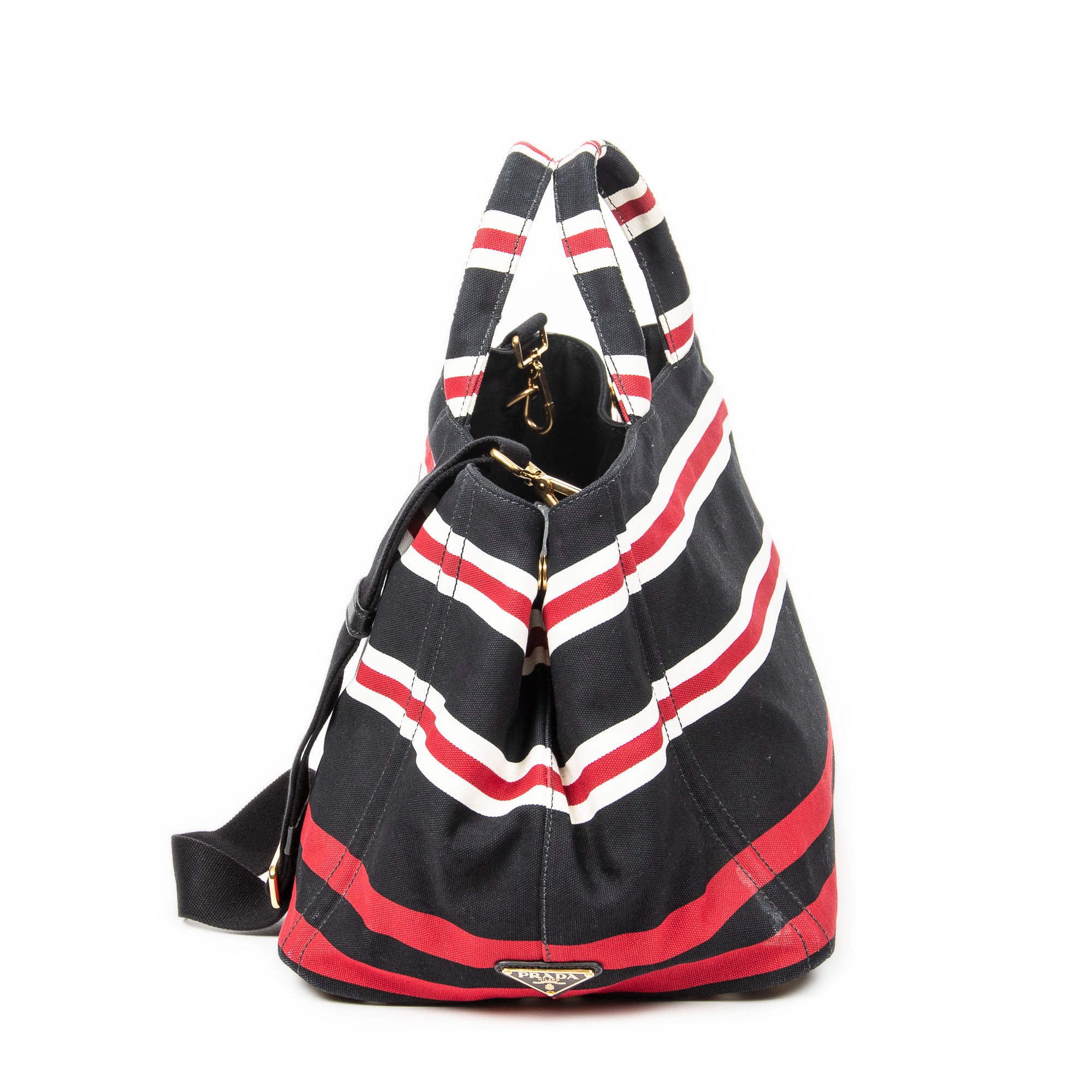 Shoulder Bag Large Canapa Tote Black Canapa Stripe Canvas