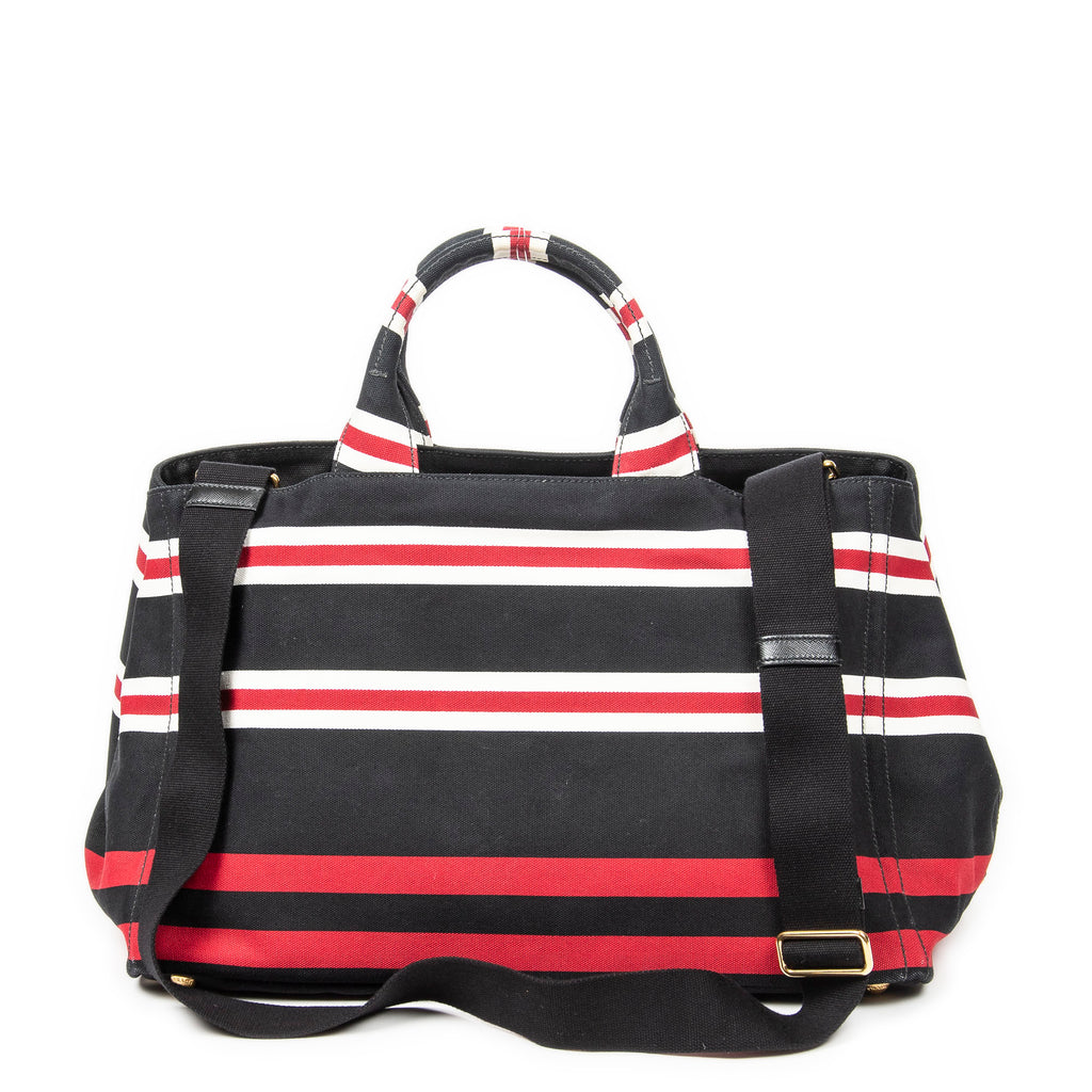 Shoulder Bag Large Canapa Tote Black Canapa Stripe Canvas