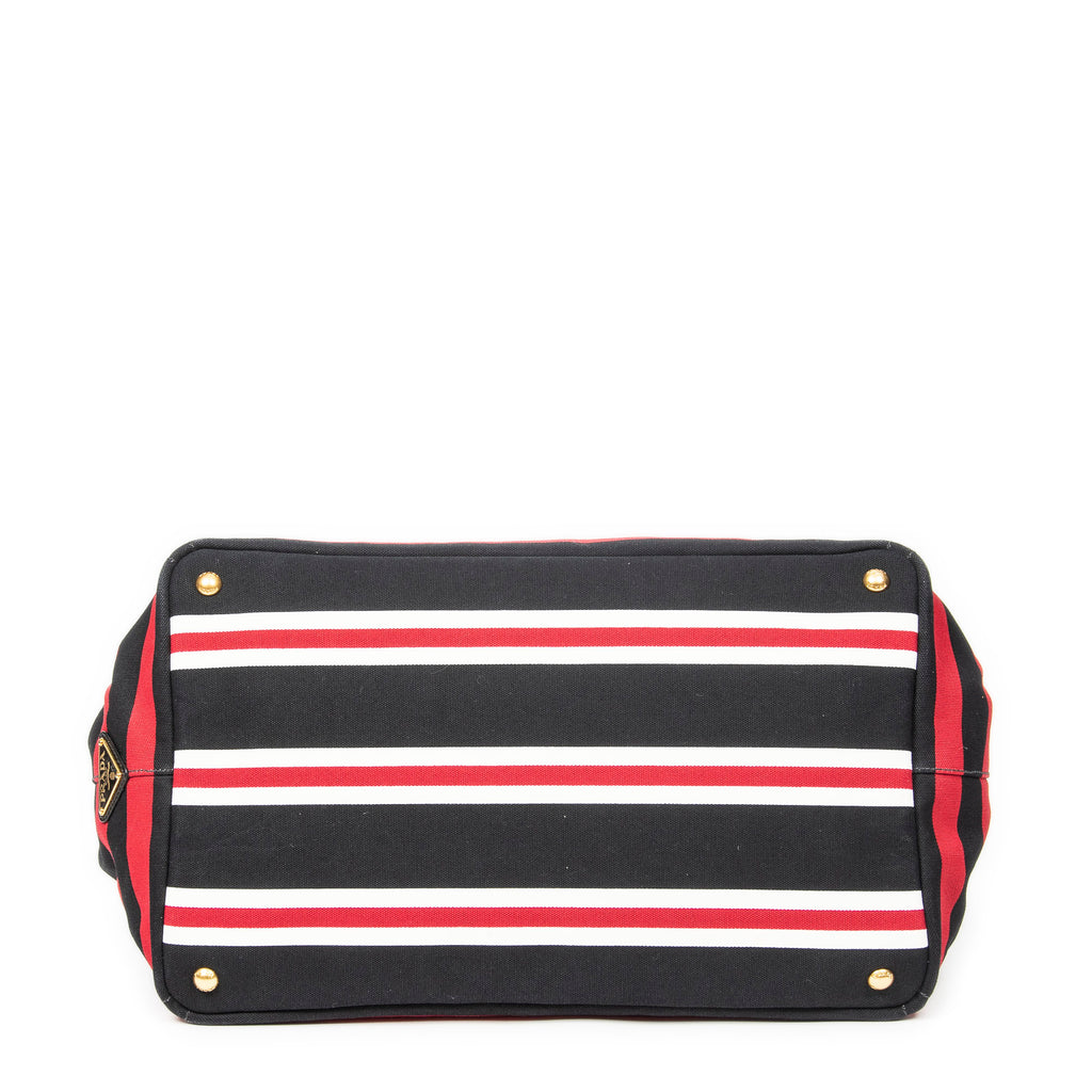 Shoulder Bag Large Canapa Tote Black Canapa Stripe Canvas