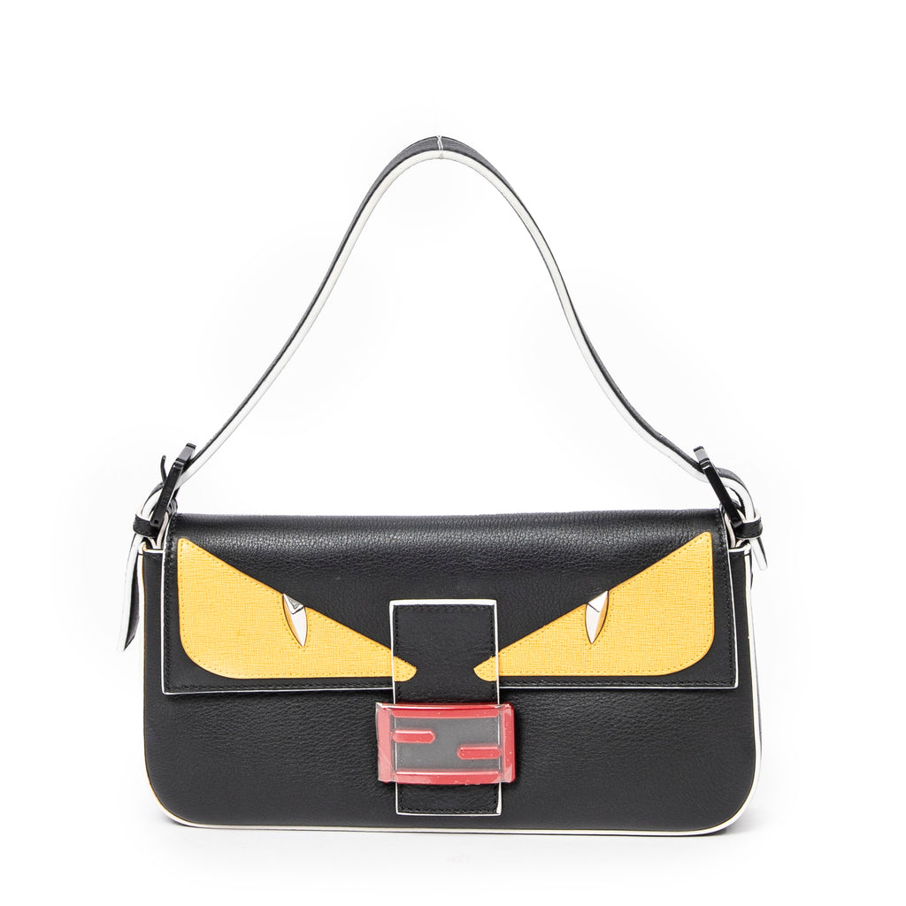 Bolso de hombro Monster Mania Baguette de cuero granulado negro