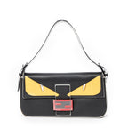 Bolso de hombro Monster Mania Baguette de cuero granulado negro