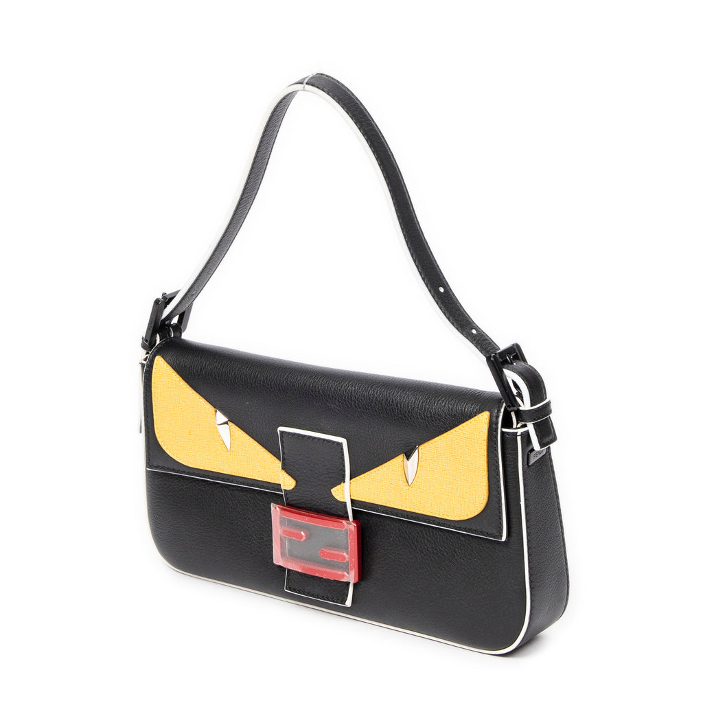 Bolso de hombro Monster Mania Baguette de cuero granulado negro