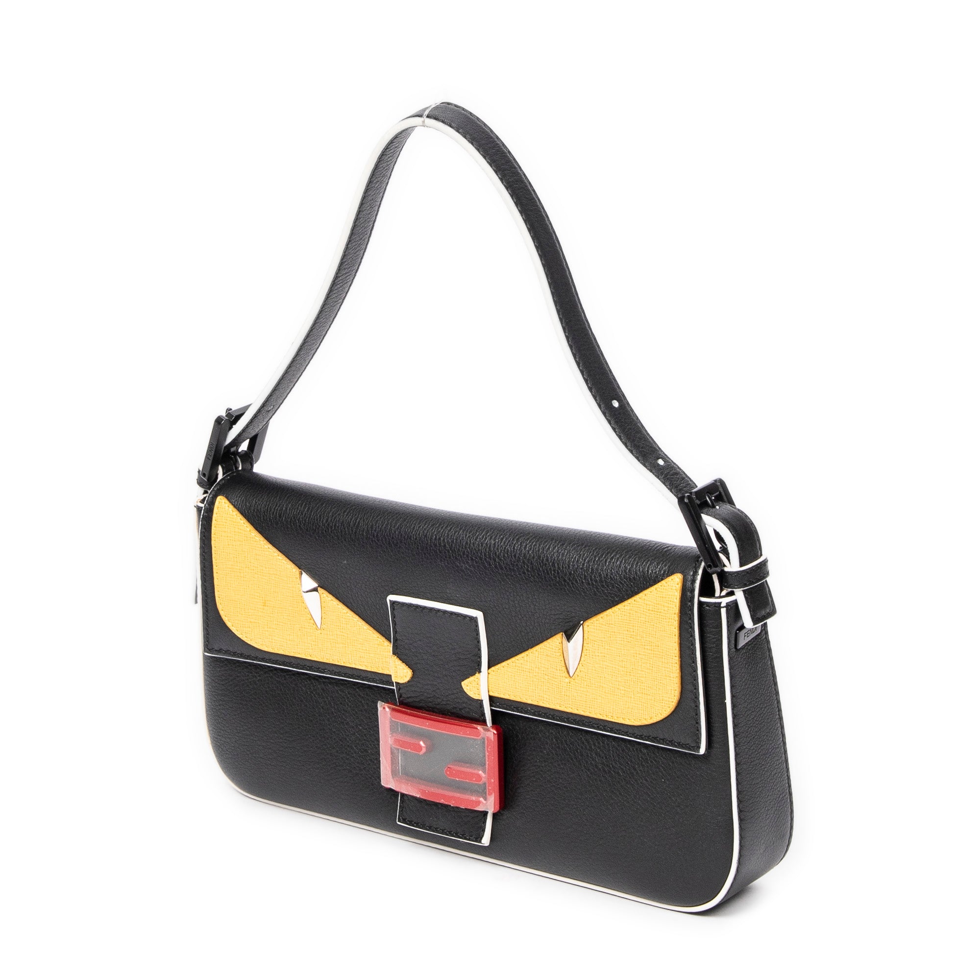 Shoulder Bag Monster Mania Baguette Black Grained Leather