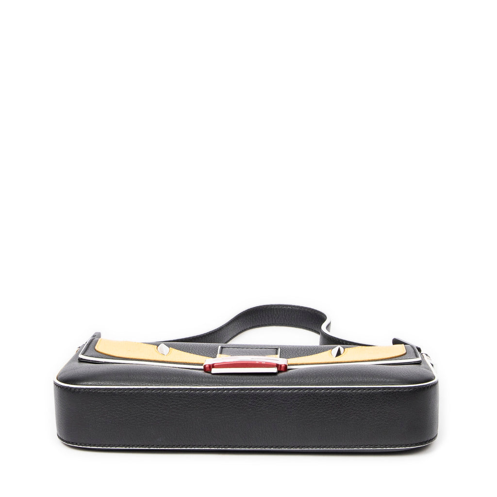 Bolso de hombro Monster Mania Baguette de cuero granulado negro