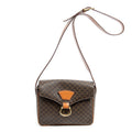 Bolso bandolera cuadrado con solapa, lona revestida Macadam marrón