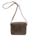 Bolso bandolera cuadrado con solapa, lona revestida Macadam marrón