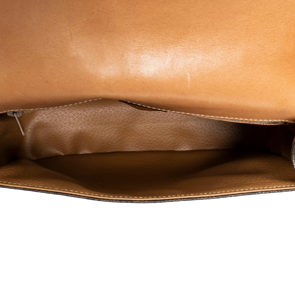 Bolso bandolera cuadrado con solapa, lona revestida Macadam marrón