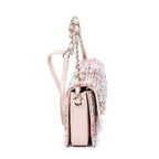 Bolso de Hombro Clásico Doble Solapa Tweed Rosa Lona Acolchada