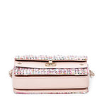 Bolso de Hombro Clásico Doble Solapa Tweed Rosa Lona Acolchada
