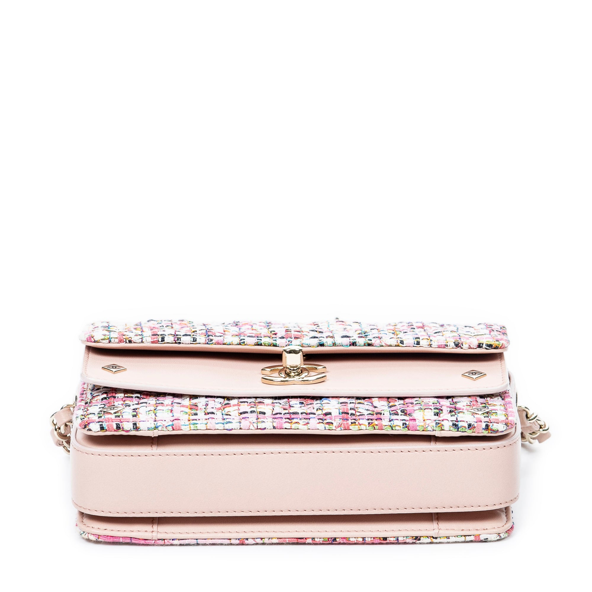 Bolso de Hombro Clásico Doble Solapa Tweed Rosa Lona Acolchada