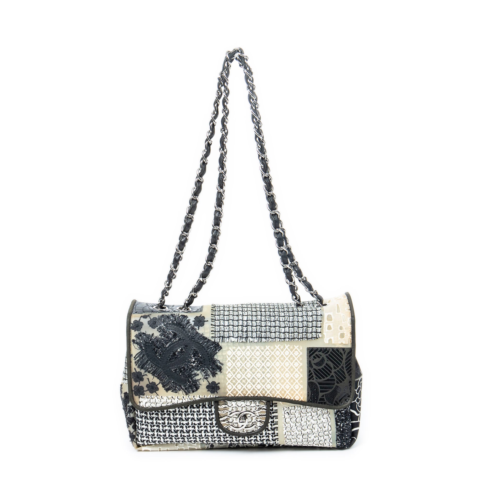 Shoulder Bag Ltd. Ed. Patchwork Jumbo Single Flap Black Patchwork Resin Canvas