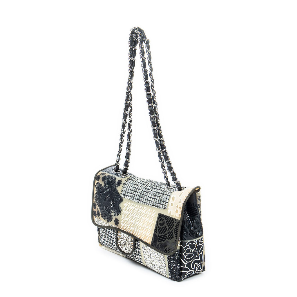 Shoulder Bag Ltd. Ed. Patchwork Jumbo Single Flap Black Patchwork Resin Canvas