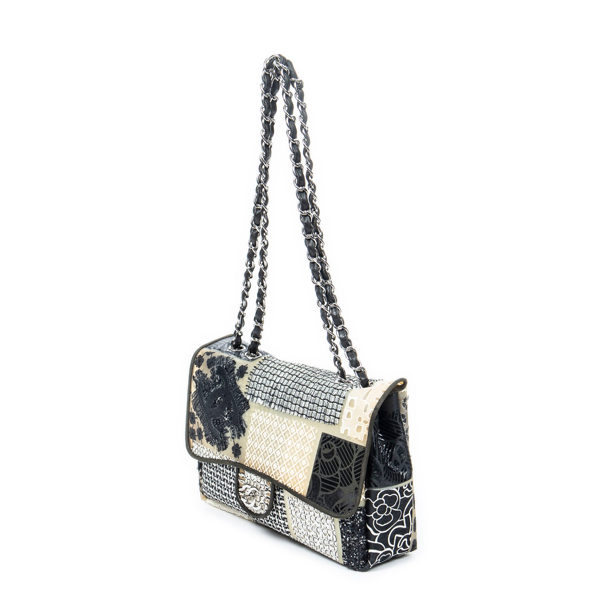 Shoulder Bag Ltd. Ed. Patchwork Jumbo Single Flap Black Patchwork Resin Canvas