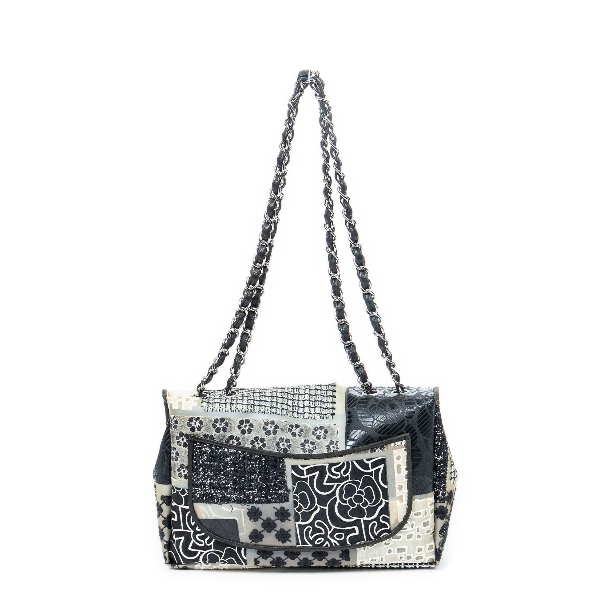 Shoulder Bag Ltd. Ed. Patchwork Jumbo Single Flap Black Patchwork Resin Canvas