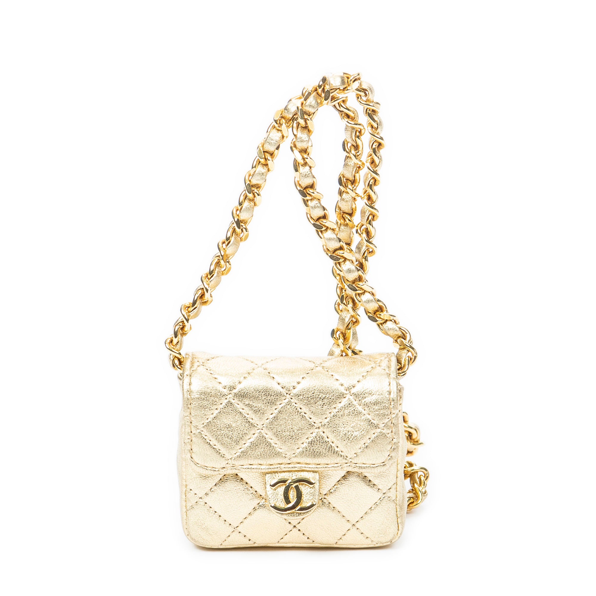 Shoulder Bag Vintage Micro Mini Chain Crossbody Gold Quilted Lambskin Leather