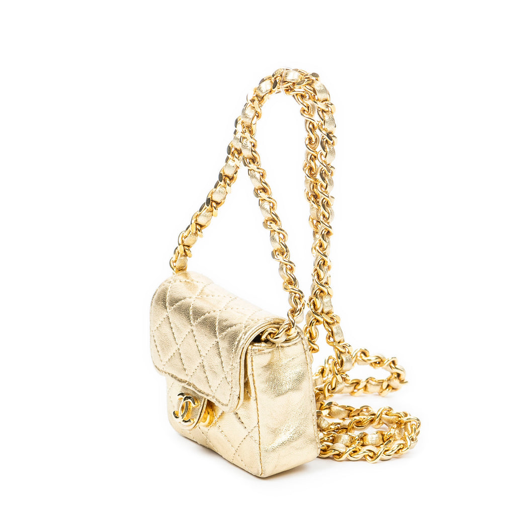 Shoulder Bag Vintage Micro Mini Chain Crossbody Gold Quilted Lambskin Leather