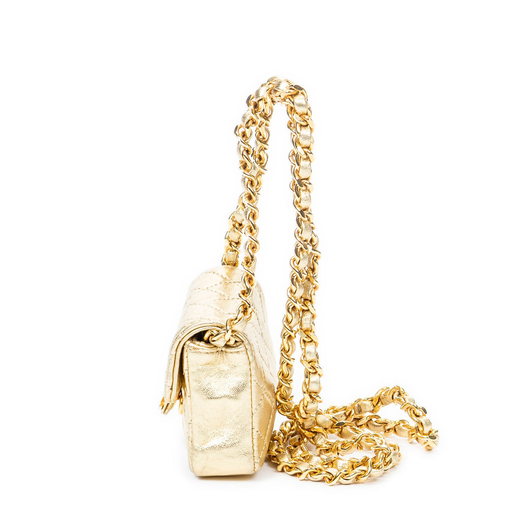 Shoulder Bag Vintage Micro Mini Chain Crossbody Gold Quilted Lambskin Leather