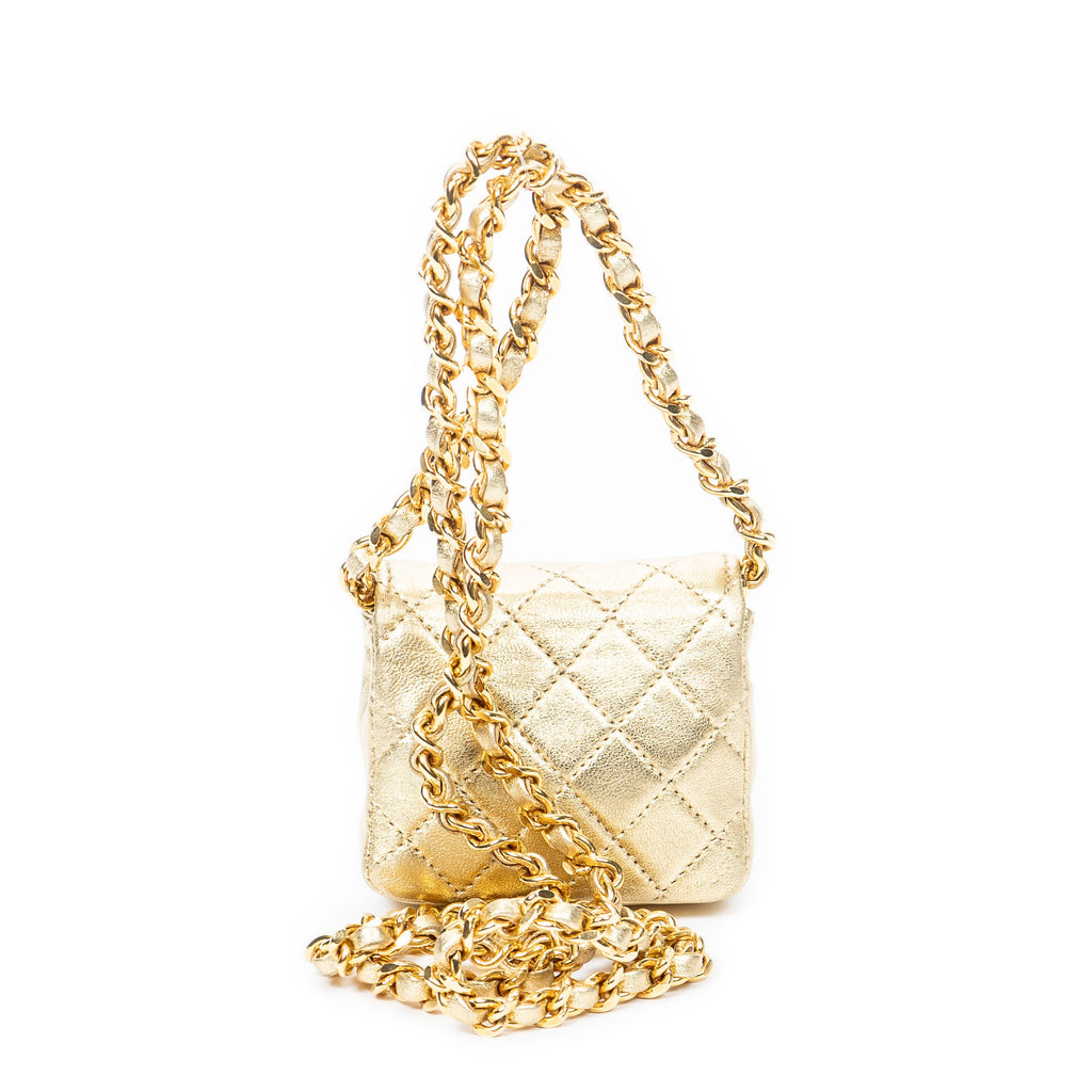 Shoulder Bag Vintage Micro Mini Chain Crossbody Gold Quilted Lambskin Leather