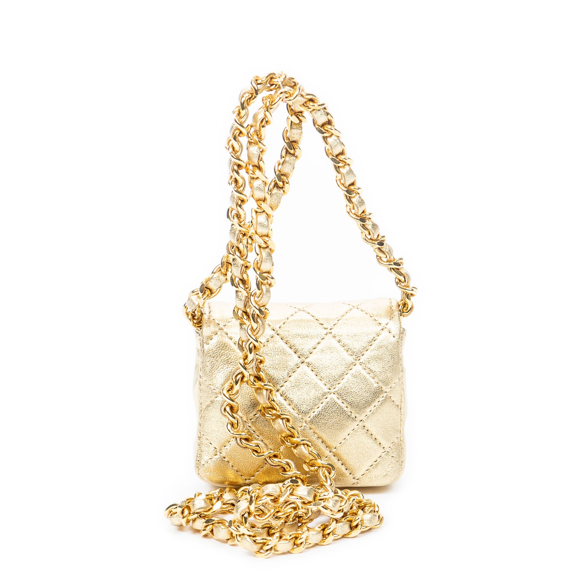 Shoulder Bag Vintage Micro Mini Chain Crossbody Gold Quilted Lambskin Leather